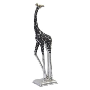 Giant Giraffe Sculpture Head Back - Resin - L24.5 x W31 x H123 cm - Silver/Black