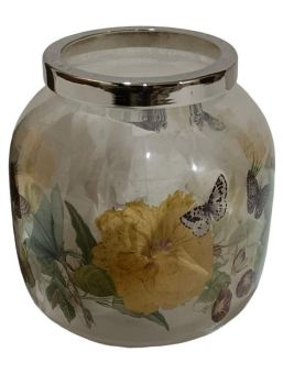 Flower Vase with Metal Rim - Glass - L7 x W7 x H13 cm