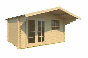 Orlando 34-Log Cabin, Wooden Garden Room, Timber Summerhouse, Home Office - L414.6 x W440 x H245.1 cm