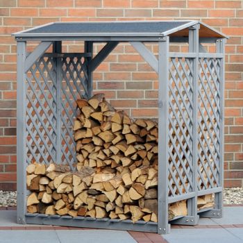 Garden Double Log/Firewood Storage Shed Rack with Felt Roof - Outdoor Fireplace Accessories - Wood - L148 x W73 x H69 cm - Grey