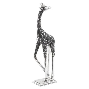 Giraffe Sculpture Head Back - Resin - L7 x W11 x H39.5 cm - Silver/Black