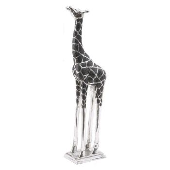 Giraffe Sculpture Head Forward - Resin - L7 x W10.5 x H39 cm - Silver/Black