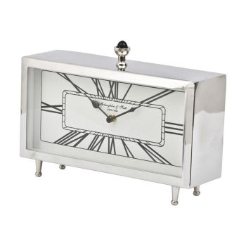 Nebolo Nickel Rectangular Table Clock - Stainless Steel/Aluminium - L9 x W31 x H23 cm - Silver