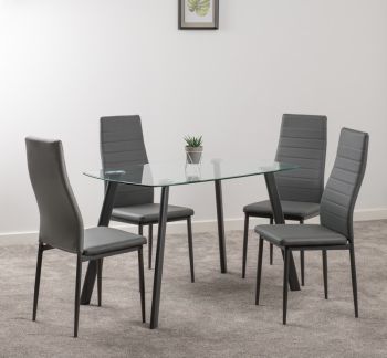Abbey Dining Set - Clear Glass/Grey/Grey Faux Leather