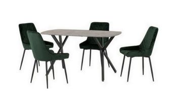 Athens Rectangular Dining Set with Avery Chairs - Concrete Effect/Black/Emerald Green Velvet