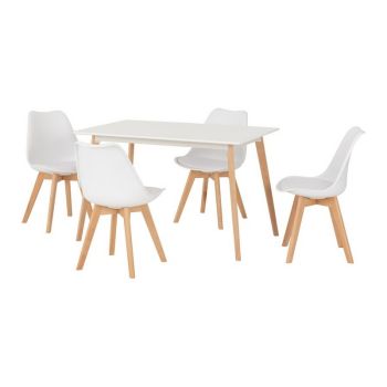 Bendal Dining Set - White/Beech/White Faux Leather