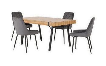 Treviso Dining Set with Avery Chairs - Light Oak Effect/Black/Grey Velvet