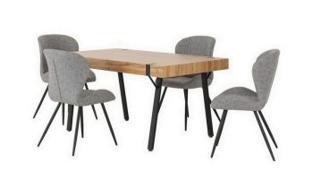 Treviso Dining Set with Quebec Chairs - Light Oak Effect/Black/Grey Faux Leather