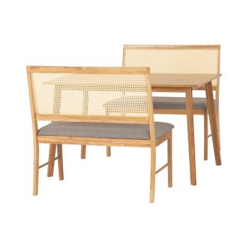 Austin & Ellis Indoor 1+2 Dining Bench Set - Oak Effect/Grey Fabric