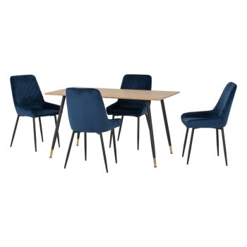 Hamilton & Avery Medium Indoor Dining Set - Medium Oak Effect/Sapphire Blue Velvet