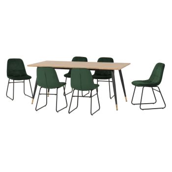 Hamilton & Lukas Large Indoor Dining Set - Medium Oak Effect/Emerald Green Velvet