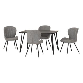 Marlow & Quebec Indoor Dining Set with 4 Chairs - Black Marble/Grey