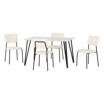 Marlow & Sheldon Indoor Dining Set with 4 Chairs - White Marble/Ivory Boucle Fabric