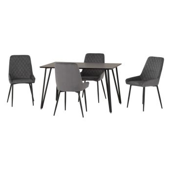 Marlow & Avery Indoor Dining Set with 4 Chairs - Black Marble/Grey Velvet