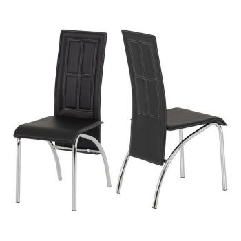 A3 Dining Chair (Pack of 2) - L54.5 x W41.5 x H98 cm - Black Faux Leather/Chrome