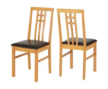 Vienna Dining Chair - L48.5 x W41 x H90 cm - Medium Oak/Brown Faux Leather