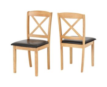 Mason Chair (Box of 2) - L52 x W46 x H91 cm - Oak Varnish/Brown Faux Leather