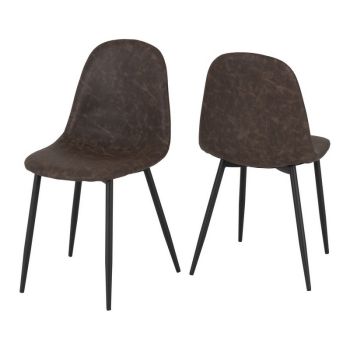 Athens Dining Chair (Pack of 2) - L55 x W44.5 x H85.5 cm - Brown Faux Leather