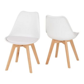 Bendal Dining Chair (Pack of 2) - L55 x W48 x H82 cm - Beech/White Faux Leather