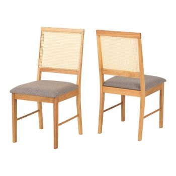 Ellis Indoor Dining Chair (Pack of 2) - L52 x W45 x H92.5 cm - Oak Effect/Grey Fabric