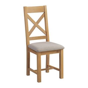 Windsor Cross Back Dining Chair (Set of 2) - L51 x W46 x H105.5 cm - Natural Oak/Oat Fabric