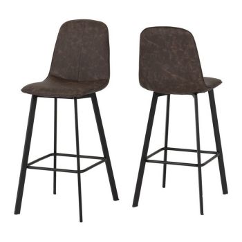 Quebec Bar Chair (Box of 2) - L54 x W42 x H103.5 cm - Brown Faux Leather