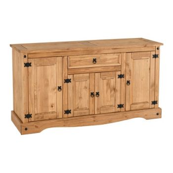 Corona 4 Door 1 Drawer Sideboard - L48.5 x W155 x H83.5 cm - Distressed Waxed Pine