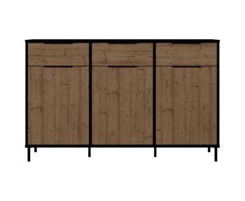 Madrid 3 Door Sideboard - L45 x W134 x H83.5 cm - Black/Acacia Effect