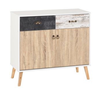 Nordic 2 Door 2 Drawer Sideboard - L40 x W91 x H84 cm - White/Distressed Effect