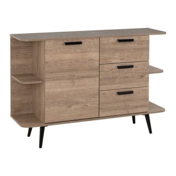 Saxton 1 Door 3 Drawer Sideboard - L40 x W140 x H96 cm - Mid Oak Effect/Grey