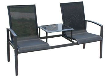 Sorrento 2 Seater Companion Seat - Aluminium/Textylene Fabric - L155 x W70 x H95.5 cm - Black