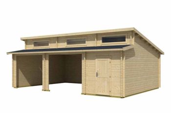 Hawaii + 2x  wooden door-Log Cabin, Wooden Garden Room, Timber Summerhouse, Home Office - L820 x W579.6 x H321.5 cm