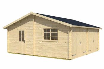 Falkland +2 x  door Hormann-Log Cabin, Wooden Garden Room, Timber Summerhouse, Home Office - L635 x W628.6 x H313.5 cm