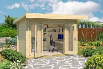 Barbados mini-Log Cabin, Wooden Garden Room, Timber Summerhouse, Home Office - L390 x W350 x H233.7 cm