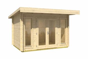 Barbados mini-Log Cabin, Wooden Garden Room, Timber Summerhouse, Home Office - L390 x W350 x H233.7 cm