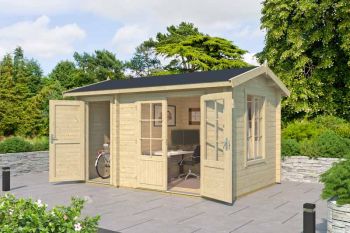 Wrexham 1-Log Cabin, Wooden Garden Room, Timber Summerhouse, Home Office - L430 x W288.1 x H250.8 cm