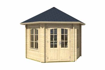 Rivera 44-Log Cabin, Wooden Garden Room, Timber Summerhouse, Home Office - L420 x W363.7 x H318.1 cm