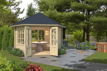 Ilmenau-Log Cabin, Wooden Garden Room, Timber Summerhouse, Home Office - L420 x W363.7 x H306.7 cm