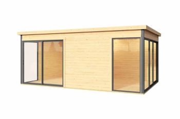 Domeo 3 + Domeo 3 Al pack ISO-Log Cabin, Wooden Garden Room, Timber Summerhouse, Home Office - L528.4 x W341.5 x H239.4 cm