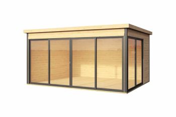 Domeo 4 + Domeo 4 Al pack ISO-Log Cabin, Wooden Garden Room, Timber Summerhouse, Home Office - L437.6 x W341.5 x H239.4 cm
