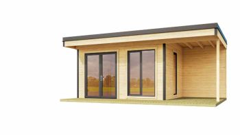 Domeo 7 + Domeo 7 Al. pack-Log Cabin, Wooden Garden Room, Timber Summerhouse, Home Office - L605 x W390 x H250.8 cm