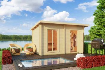 Sundborn-Log Cabin, Wooden Garden Room, Timber Summerhouse, Home Office - L440 x W298.3 x H233.7 cm