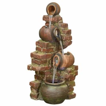 Flowing Jugs Water Feature inc. LEDs - Polyresin - L40 x W43 x H105 cm - Natural Stone