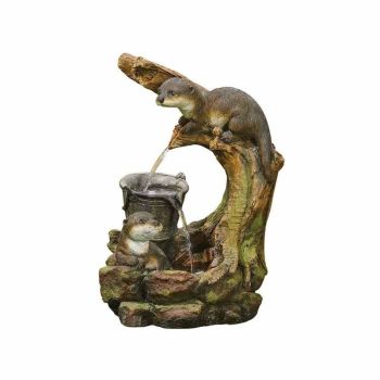 Otters Element Water Feature inc. LEDs - Polyresin - L33 x W37 x H54 cm - Natural Stone
