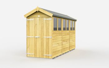 4 x 12 Feet Apex Shed - Double Door With Windows - Wood - L358 x W118 x H217 cm