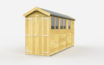 4 x 13 Feet Apex Shed - Double Door With Windows - Wood - L387 x W118 x H217 cm