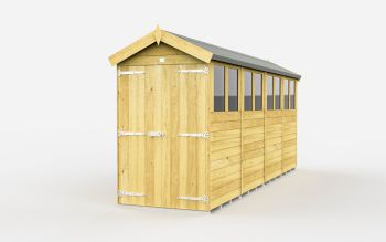 4 x 16 Feet Apex Shed - Double Door With Windows - Wood - L472 x W118 x H217 cm