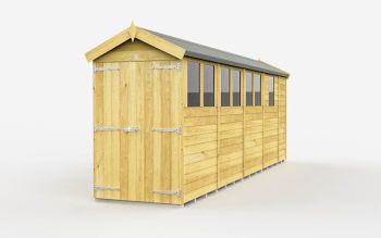 4 x 17 Feet Apex Shed - Double Door With Windows - Wood - L503 x W118 x H217 cm