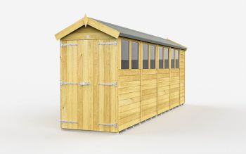 4 x 18 Feet Apex Shed - Double Door With Windows - Wood - L533 x W118 x H217 cm