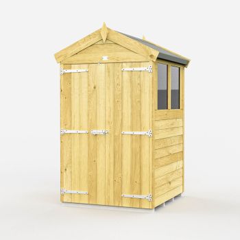 4 x 4 Feet Apex Shed - Double Door With Window - Wood - L127 x W118 x H217 cm